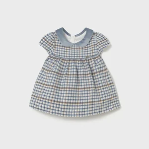 Abito a Quadri Neonata Mayoral Newborn Azzurro Blue Bell con Colletto in Velluto